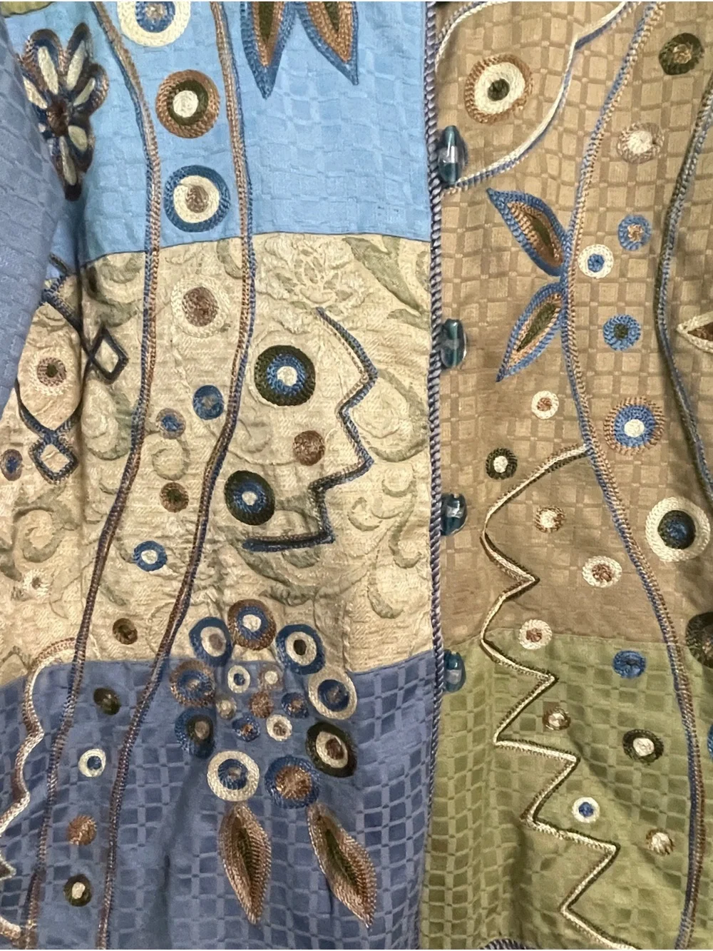 Indigo Moon Vintage Quilted Boho Patchwork Embroidered Jacket Size M Glass Beads